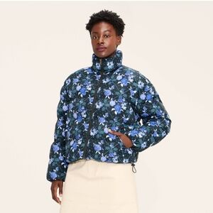 Woolrich Floral Puffer Jacket Water Resistant Stand Collar Zip‎ Up Cropped XL